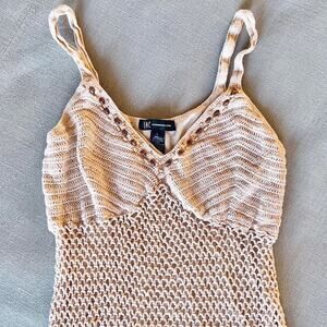 INC Fishnet Crochet Beaded Tank Top Boho Festival Beach Coverup Size L